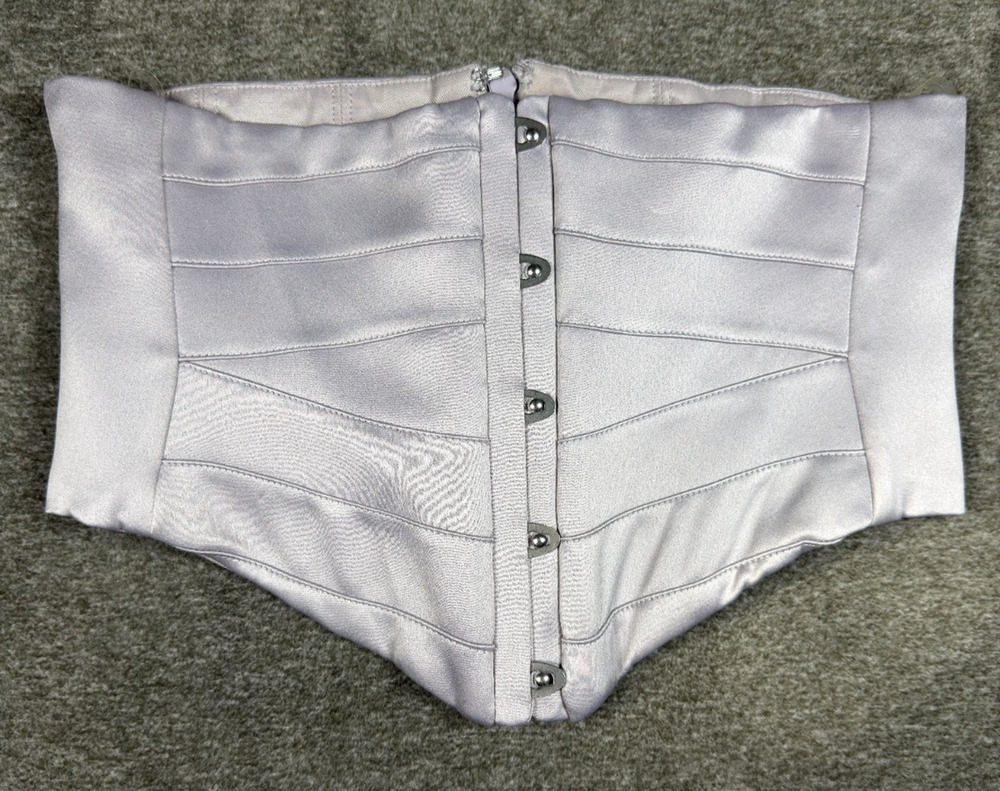 House of CB Vienne Small Grey Silver Satin Underbust Corset Waspie Belt Coquette